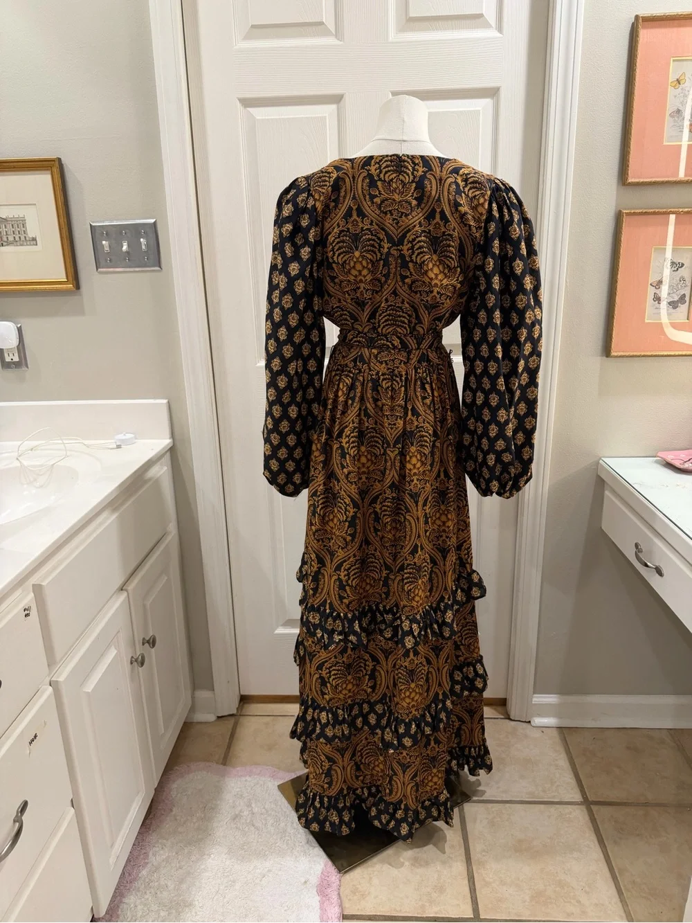 Maxi Dress with Gold Paisley Print - Elegant Black & Gold Maxi - Picture 2 of 3
